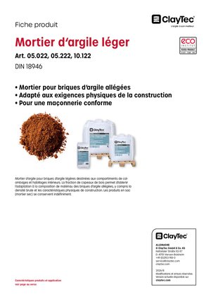 ClayTec Lehm-Mauermörtel leicht/Mortier d'argile léger (fiche produit)