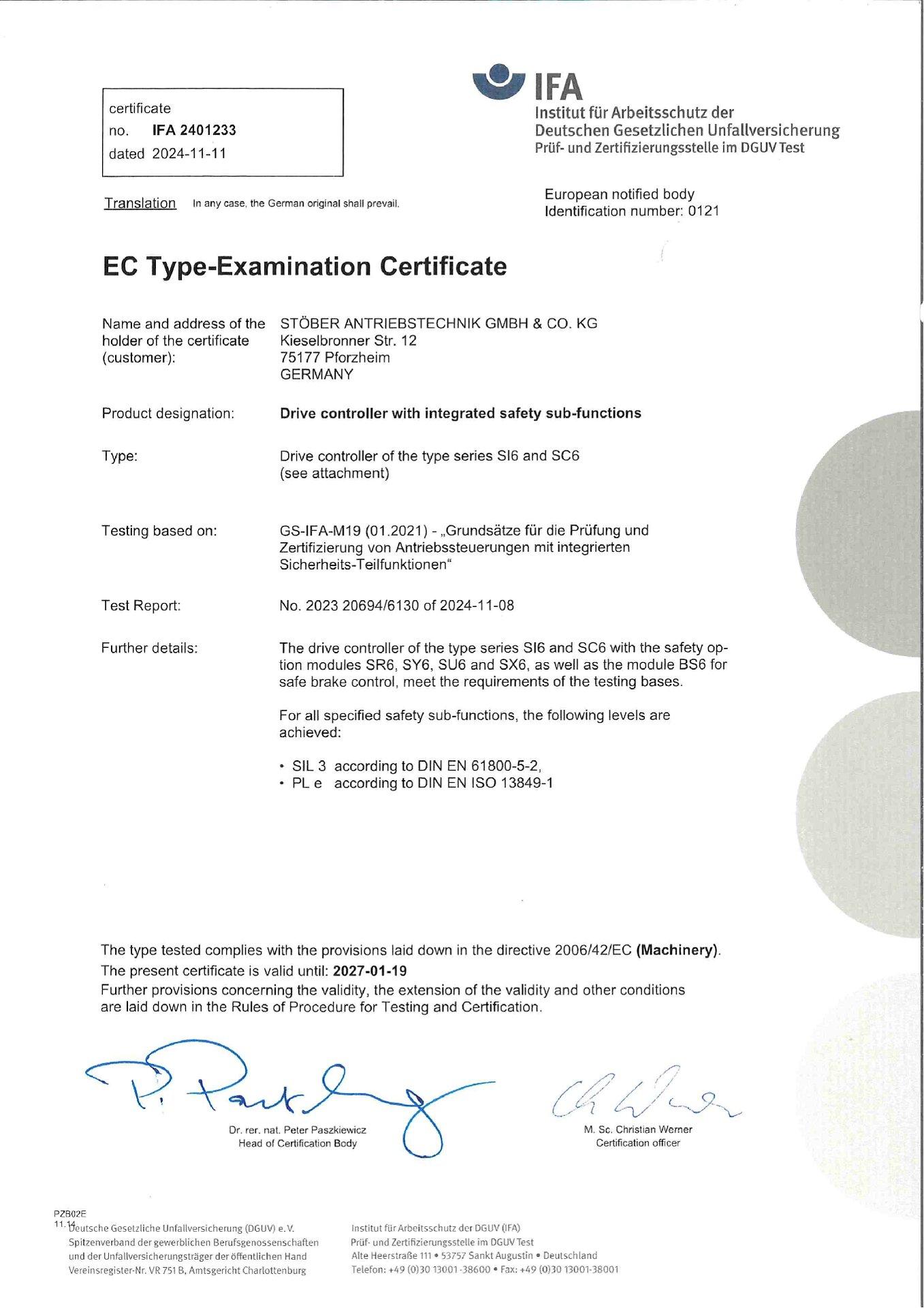EC type-examination certificate SC6 SI6