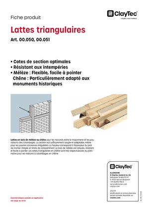 ClayTec Lärche- und Eiche Dreieckleisten/Lattes triangulaires (fiche produit)