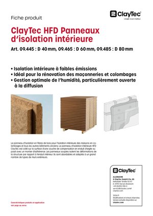 ClayTec HFD Innendämmplatte/HFD Panneaux d'isolation intérieure (fiche produit)