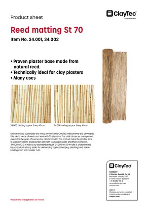 ClayTec Rohrgewebe St. 70/Reed matting St. 70 (product sheet)
