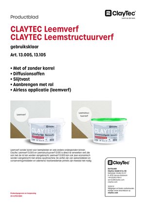 ClayTec Lehmfarbe und Lehmstreichputz/Leemverf en Leemstructurrverf (productblad)