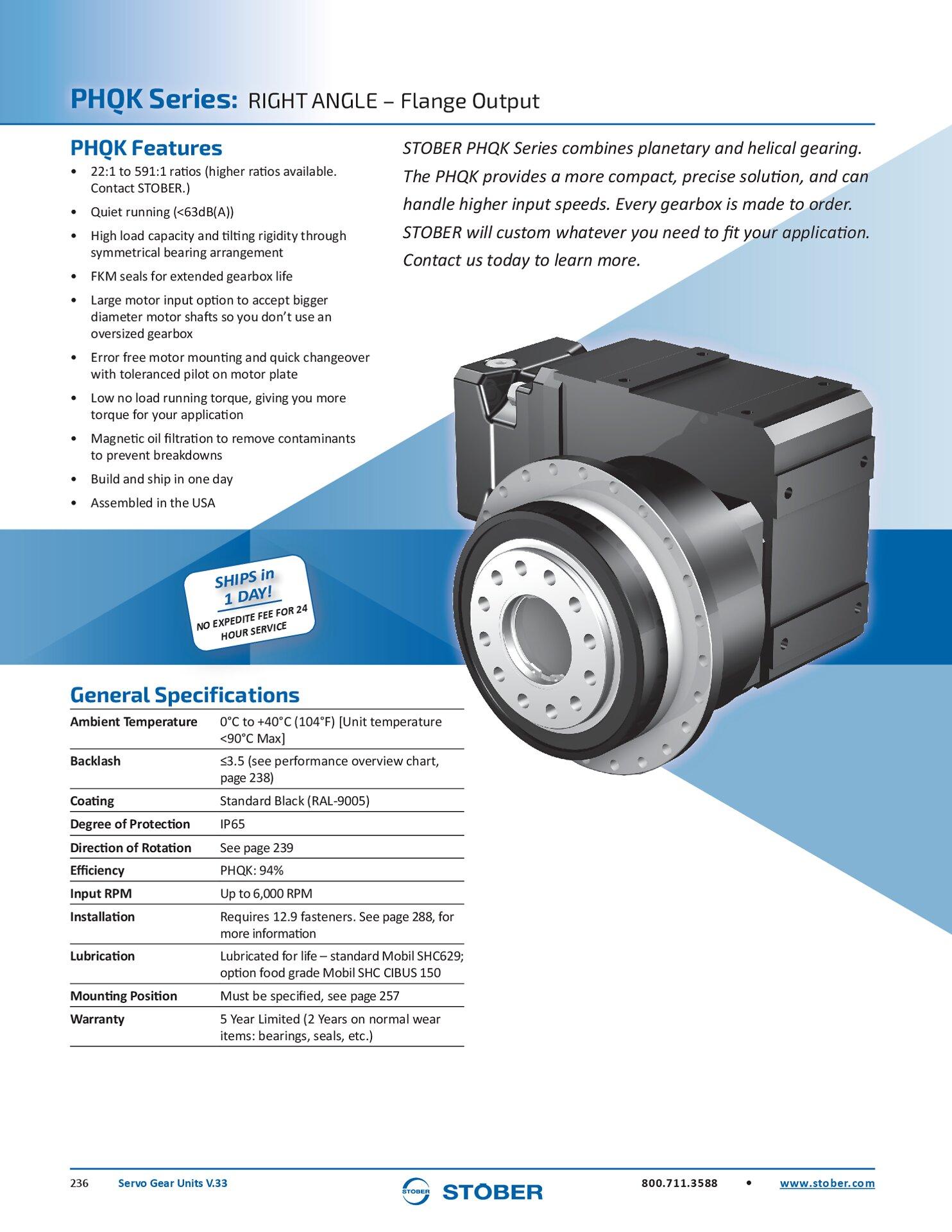 Servo Gear Units PHQK Ratings