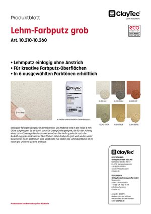 ClayTec Lehm-Farbputz grob mit Stroh