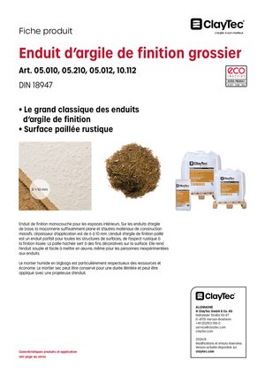 ClayTec Lehm-Oberputz grob mit Stroh/Enduit d'argile de finition grossier (fiche produit)