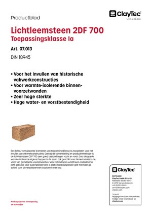 Lehmstein leicht 2DF 700/Lichtleemsteen 2DF 700 (productblad)