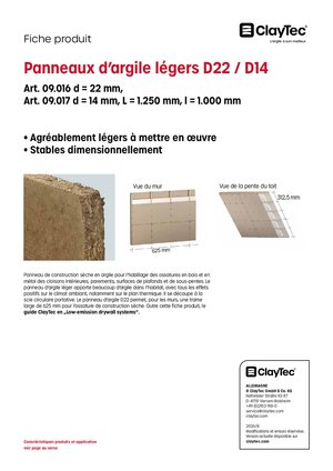 Lehmbauplatte leicht D22/D14 / Panneaux d'argile légers D22/D14 (fiche produit)