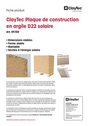 ClayTec Lehmbauplatte D22 solar/Plaque de construction en argile D22 solaire (fiche produit)
