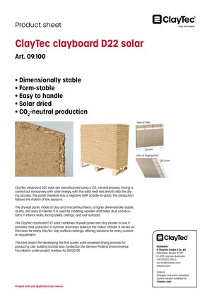 ClayTec Lehmbauplatte D22 solar/Clayboard D22 solar (product sheet)