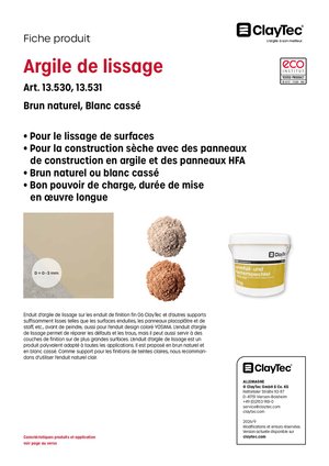 ClayTec Lehmfüll- und Flächenspachtel/Argile de lissage (fiche produit)