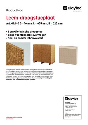 ClayTec Lehm-Trockenputzplatte/Droogstucplaat (productblad)