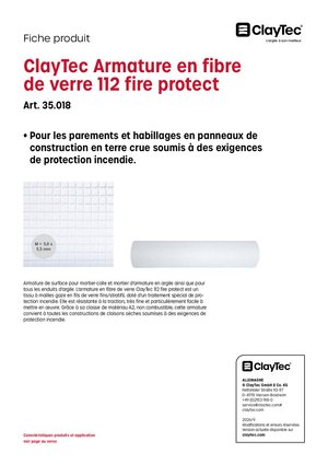 ClayTec Glasgewebe 112 fire protect/ClayTec Armature en fibre de verre 112 fire protect (fiche produit)