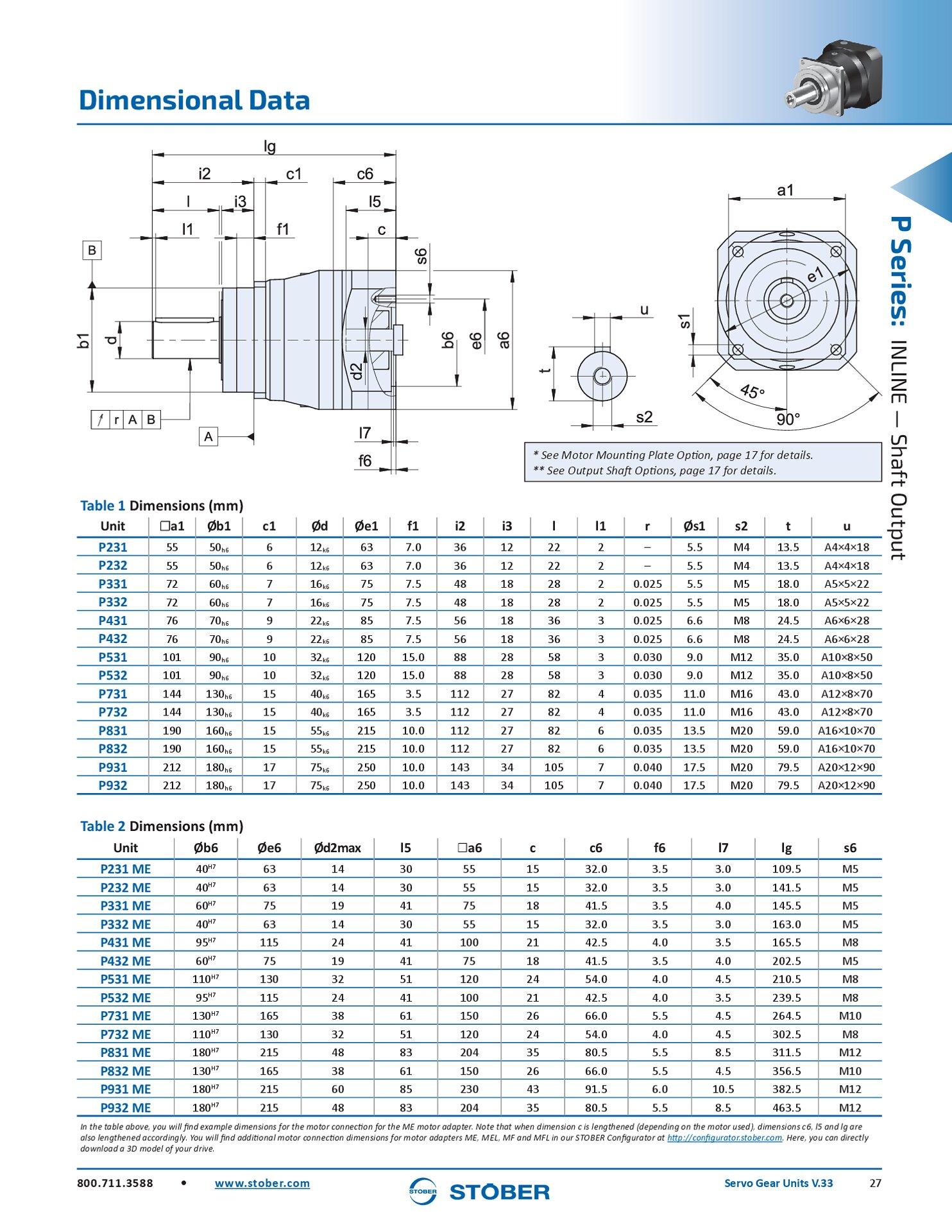Servo Gear Units P Dimensions