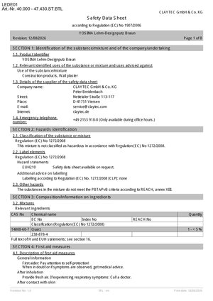 YOSIMA Lehm-Designputz Sicherheitsdatenblatt/YOSIMA clay design plaster Safety Data Sheet