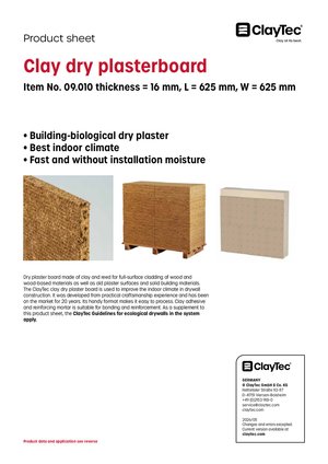 ClayTec Lehm-Trockenputzplatte/Clay dry plasterboard (product sheet)