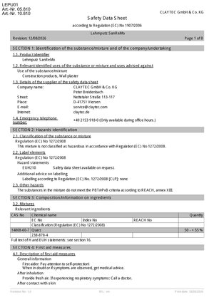ClayTec Lehmputz SanReMo Sicherheitsdatenblatt/Clay plaster SanReMo Safety Data Sheet