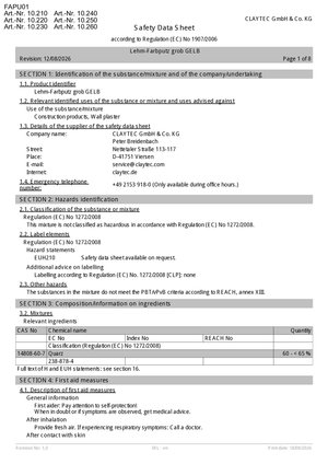 ClayTec Lehm-Farbputz Grob Sicherheitsdatenblatt/Clay color plaster coarse Safety Data Sheet