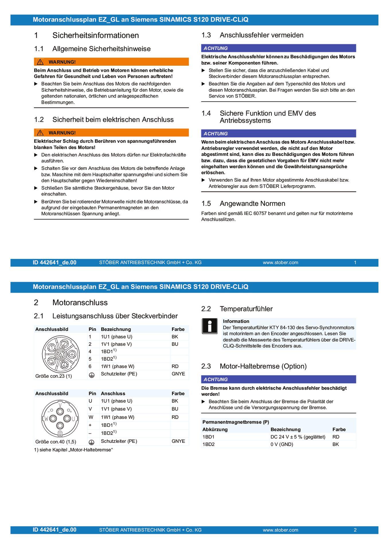 Anschlussplan EZ_GL an Sinamics S120 DRIVE-CLiQ