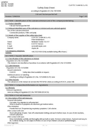 ClayTec Lehmfüll- und Flächenspachtel Sicherheitsdatenblatt/Clay filling and smoothing putty Safety Data Sheet