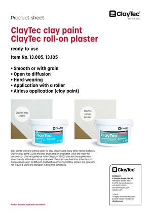 ClayTec Lehmfarbe und Lehmstreichputz/Clay paint and clay roll-on plaster (product sheet)