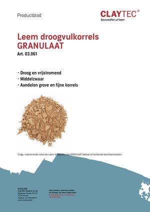 ClayTec Lehm-Trockenschüttung Granulat/Leem droogvulkorrels granulaat (productblad)