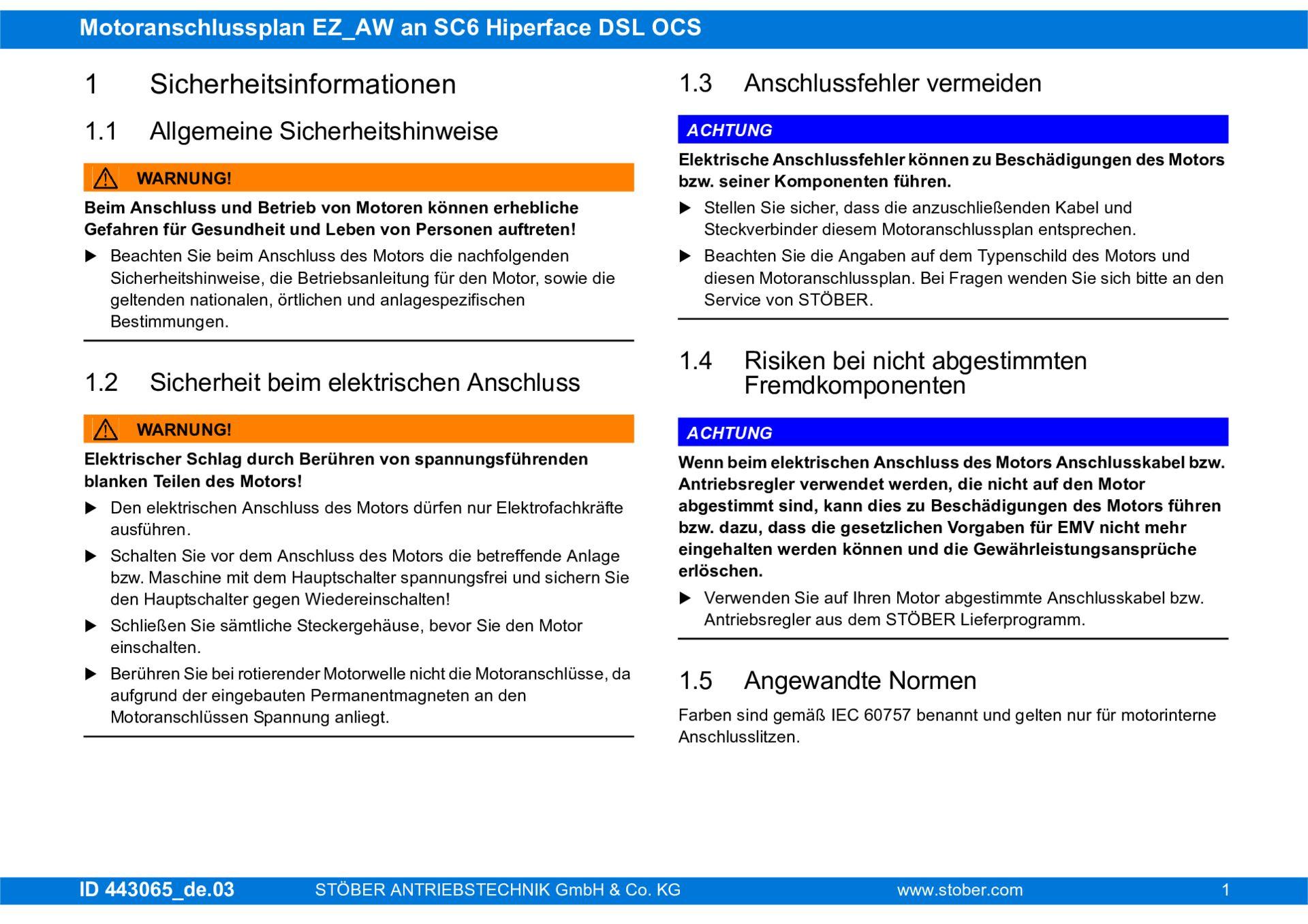 Anschlussplan EZ_AW an SC6 Hiperface DSL OCS
