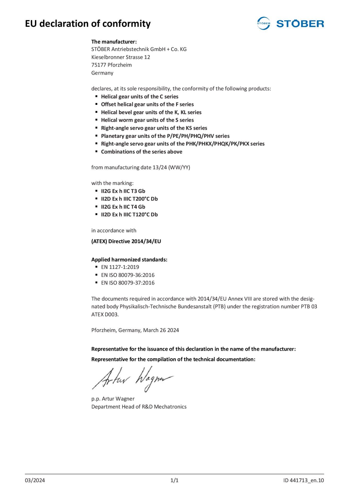 EU Declaration of conformity Gearboxes ATEX II2G/II2D