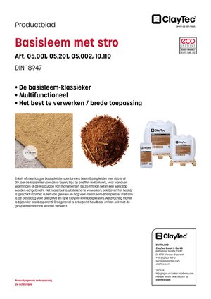 ClayTec Lehm-Unterputz mit Stroh/Basisleem met stro (productblad)