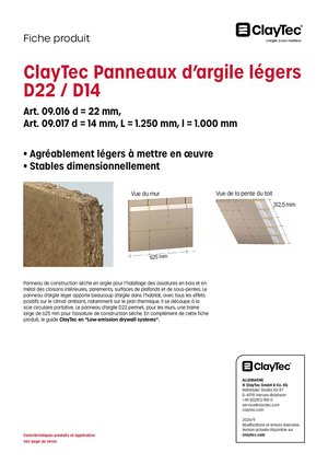 Lehmbauplatte leicht D22/D14 / Panneaux d'argile légers D22/D14 (fiche produit)