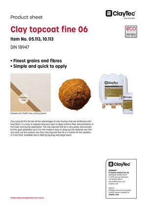 ClayTec Lehm-Oberputz fein 06/Clay topcoat fine 06 (product sheet)