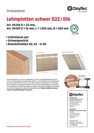 ClayTec Lehmbauplatte schwer D22/D16