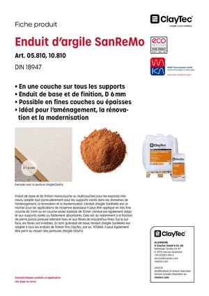 ClayTec Lehmputz SanReMo/Enduit d'argile SanReMo (fiche produit)
