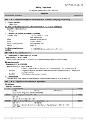 ClayTec Tiefengrund Sicherheitsdatenblatt/Safety Data Sheet