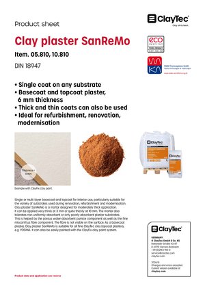 ClayTec Lehmputz SanReMo/Clay plaster SanReMo (product sheet)