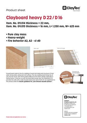 ClayTec Lehmbauplatte schwer D22/D16/Clayboard heavy D22/D16 (product sheet)