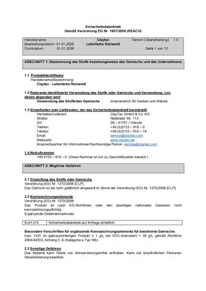 ClayTec Lehmfarbe Reinweiß Sicherheitsdatenblatt
