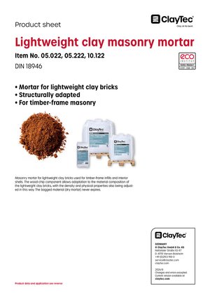 ClayTec Lehm-Mauermörtel leicht/Lightweight clay masonry mortar (product sheet)