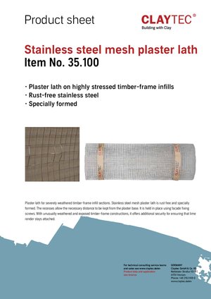 ClayTec Edelstahlputzträgergewebe/Stainless steel mesh plaster lath (product sheet)