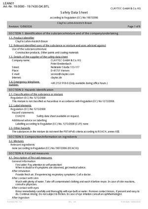 ClayTec ClayFix Lehm-Anstrich Sicherheitsdatenblatt/ClayFix clay paint Safety Data Sheet