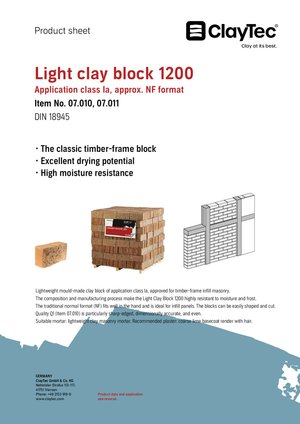 Lehmstein leicht 1200 / Light clay block 1200