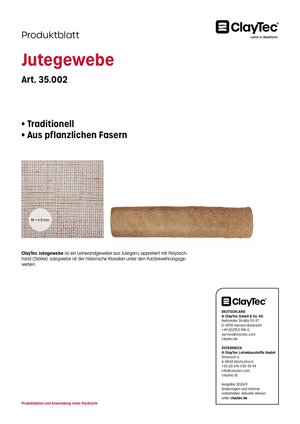 ClayTec Jutegewebe Produktblatt