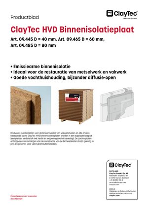 ClayTec HFD Innendämmplatte/HVD Binnenisolatieplaat (productblad)