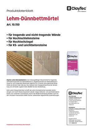ClayTec Lehm-Dünnbettmörtel Produktblatt