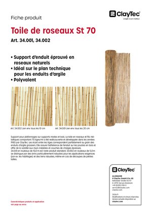 ClayTec Rohrgewebe St. 70/Toile de roseaux St 70 (fiche produit)