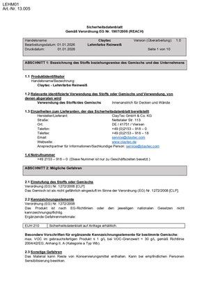 ClayTec Lehmfarbe Reinweiß Sicherheitsdatenblatt - DE