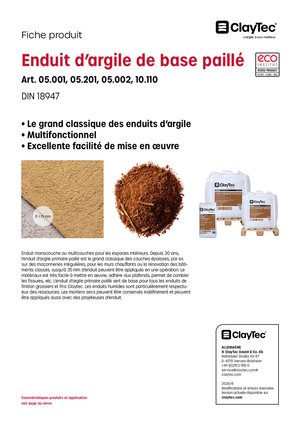 ClayTec Lehm-Unterputz mit Stroh/Enduit d'argile de base paillé (fiche produit)