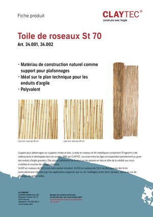 ClayTec Rohrgewebe St. 70/Toile de roseaux St 70 (fiche produit)