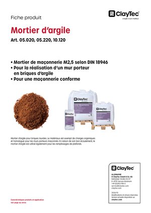 ClayTec Lehm-Mauermörtel/Mortier d'argile (fiche produit)
