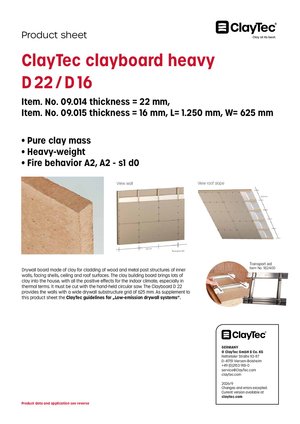 ClayTec Lehmbauplatte schwer D22/D16/Clayboard heavy D22/D16 (product sheet)