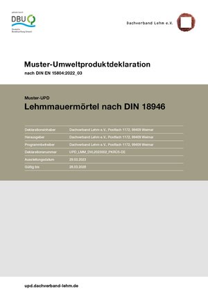 Muster-Umweltproduktdeklaration (UPD/EPD) Lehmmauermörtel